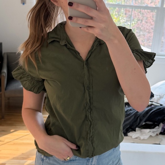 J. Crew Tops - J. Crew Olive Green Ruffle Sleeve Blouse
